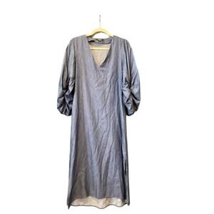 Padova Colombia kaftan denim jean balloon sleeve v neck boho resort Midi dress 6